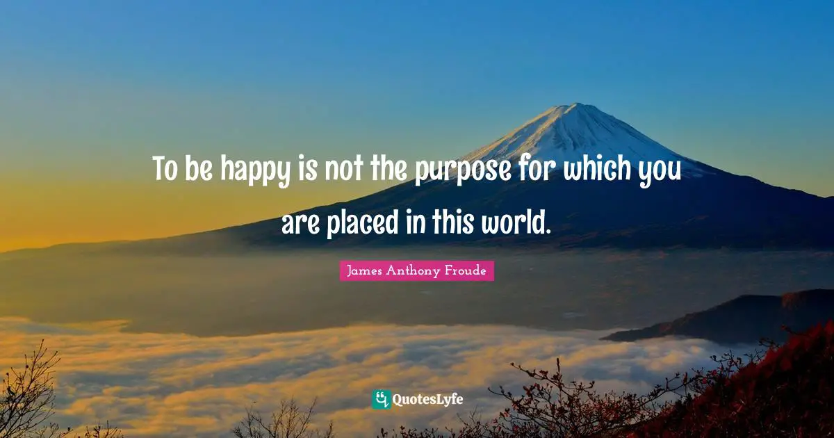 To be happy is not the purpose for which you are placed in this world.