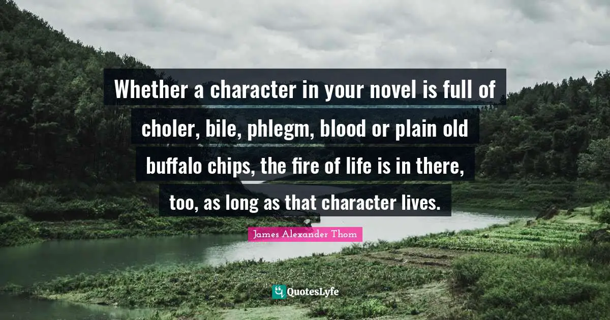 Novel Quotes: "Whether a character in your novel is full of choler, bile, phlegm, blood or plain old buffalo chips, the fire of life is in there, too, as long as that character lives."