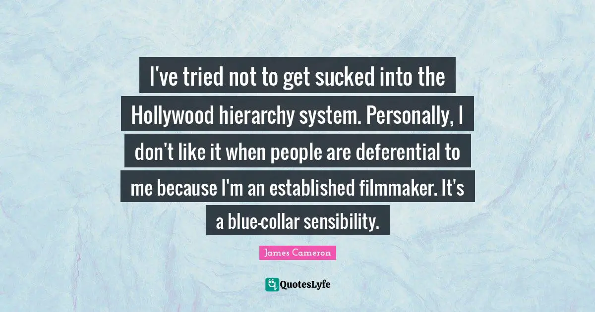 I've tried not to get sucked into the Hollywood hierarchy system. Personally, I don't like it when people are deferential to me because I'm an established filmmaker. It's a blue-collar sensibility.