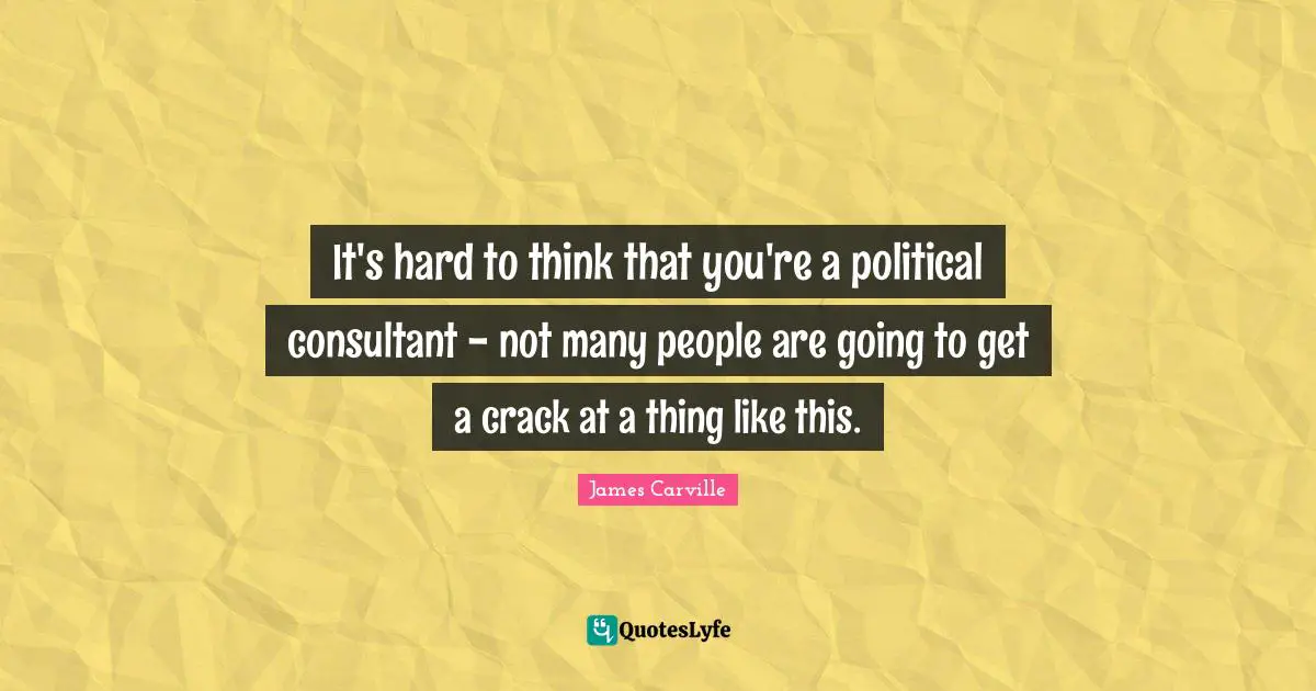 It's hard to think that you're a political consultant - not many people are going to get a crack at a thing like this.