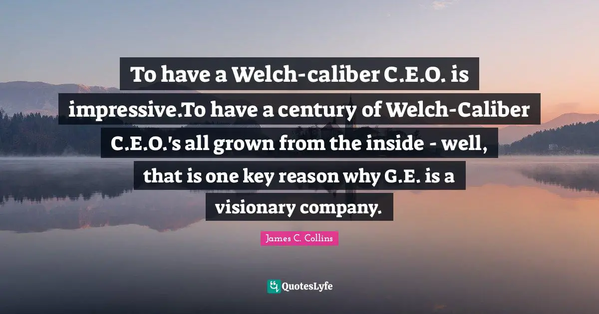 To have a Welch-caliber C.E.O. is impressive.To have a century of Welch-Caliber C.E.O.'s all grown from the inside - well, that is one key reason why G.E. is a visionary company.