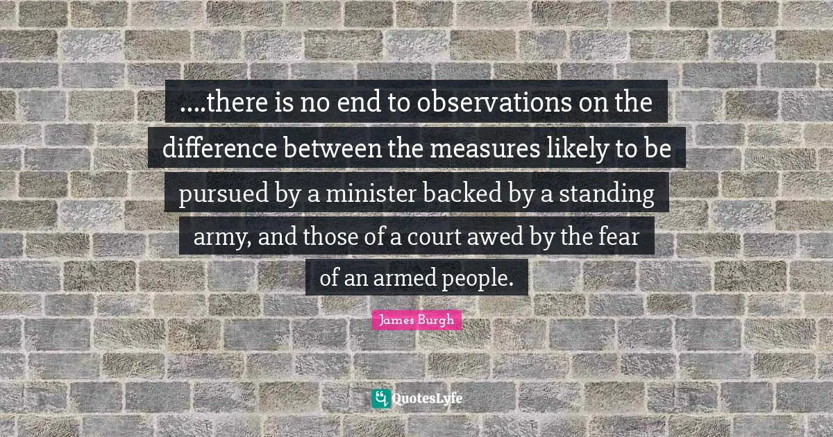 ....there is no end to observations on the difference between the measures likely to be pursued by a minister backed by a standing army, and those of a court awed by the fear of an armed people.