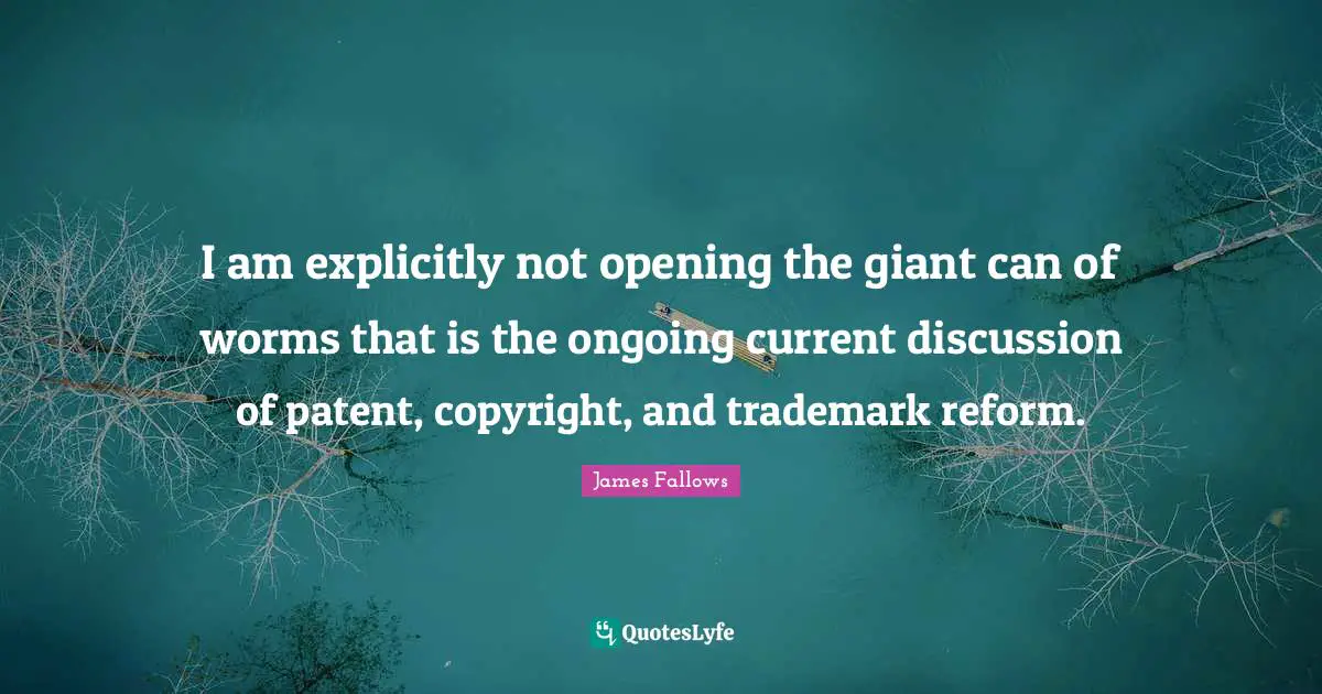 I am explicitly not opening the giant can of worms that is the ongoing current discussion of patent, copyright, and trademark reform.
