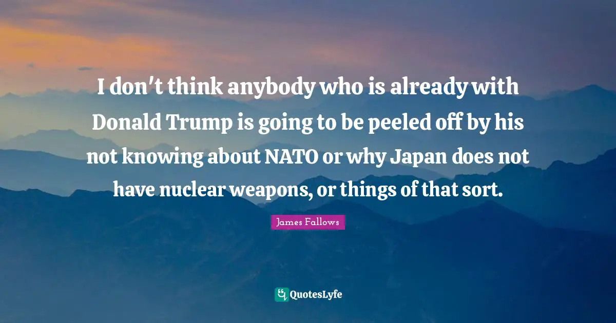 I don't think anybody who is already with Donald Trump is going to be peeled off by his not knowing about NATO or why Japan does not have nuclear weapons, or things of that sort.