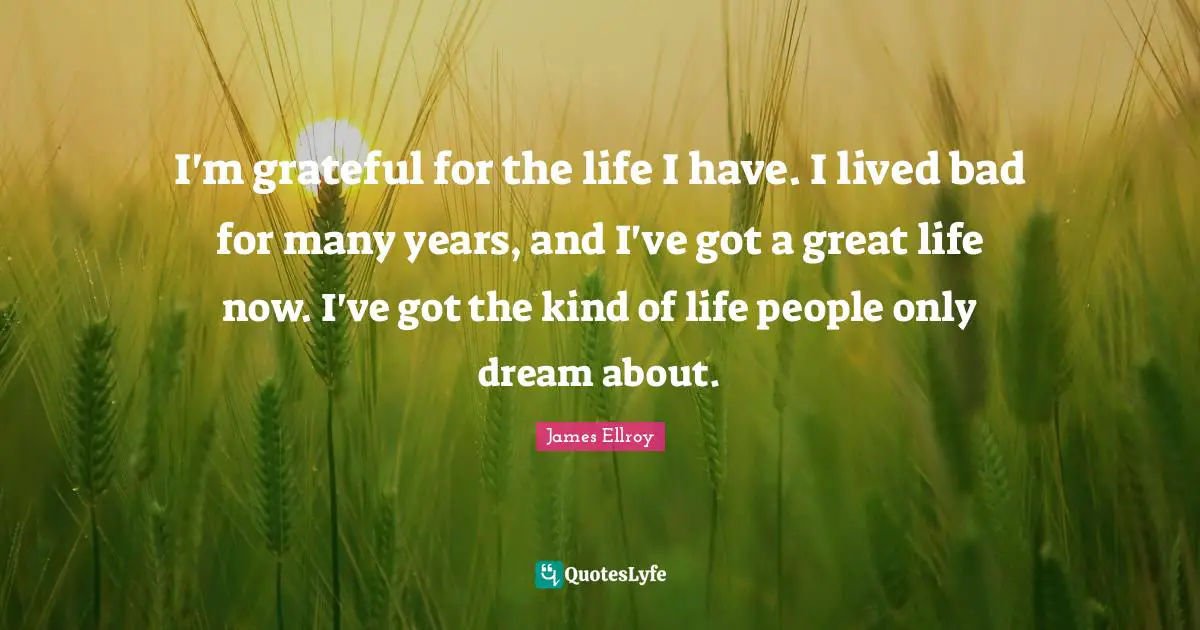 I'm grateful for the life I have. I lived bad for many years, and I've got a great life now. I've got the kind of life people only dream about.