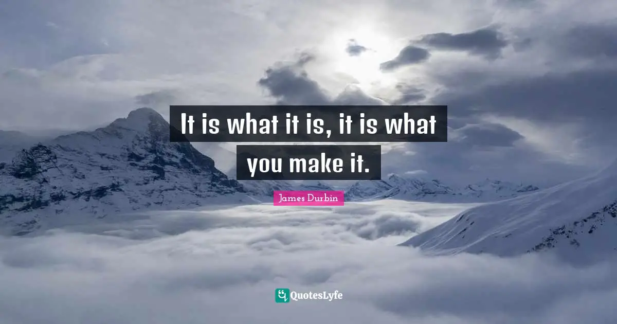 It is what it is, it is what you make it.