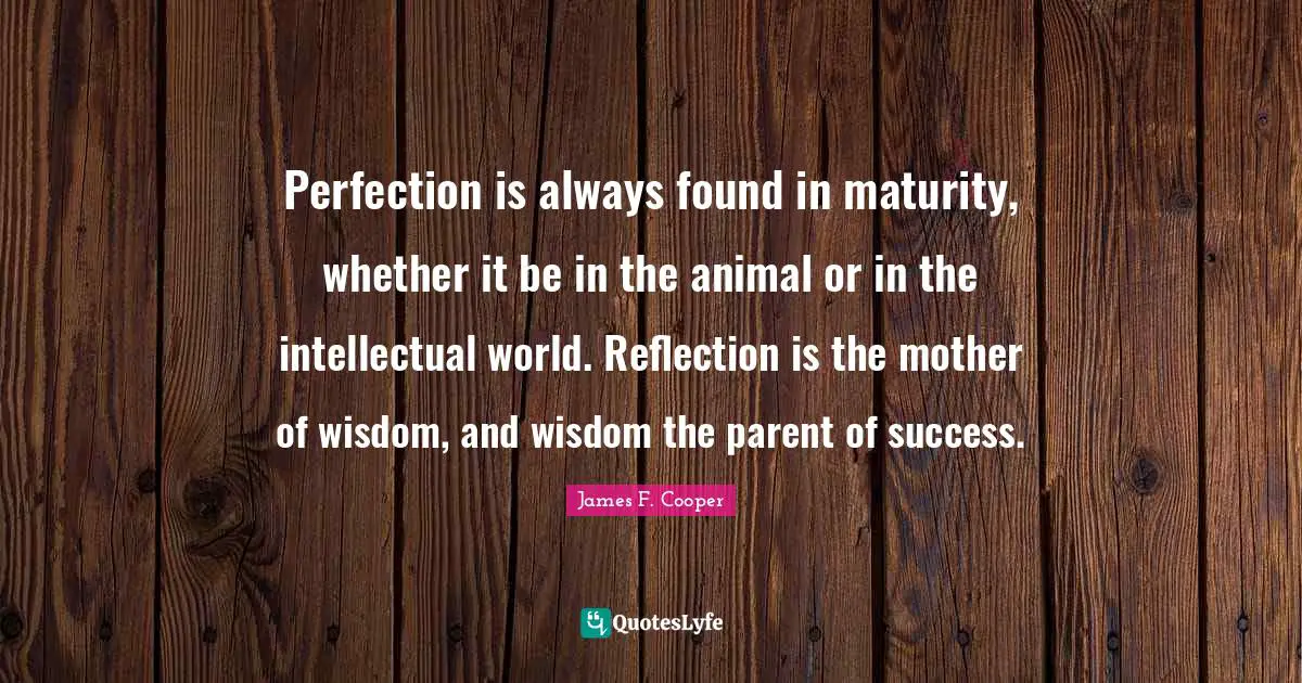 Perfection is always found in maturity, whether it be in the animal or in the intellectual world. Reflection is the mother of wisdom, and wisdom the parent of success.