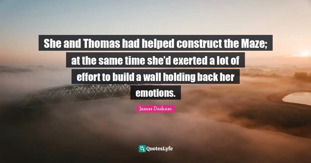 She and Thomas had helped construct the Maze; at the same time she’d exerted a lot of effort to build a wall holding back her emotions.