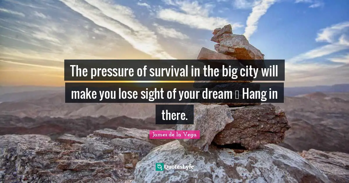 James de la Vega Quotes: The pressure of survival in the big city will make you lose sight of your dream … Hang in there.