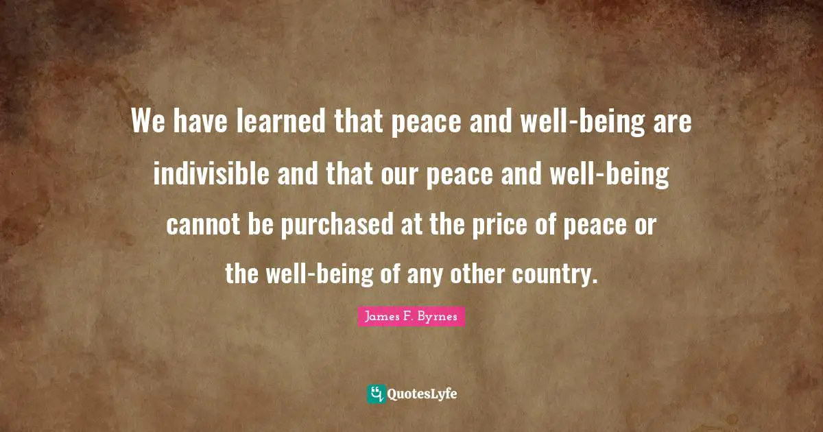 We have learned that peace and well-being are indivisible and that our peace and well-being cannot be purchased at the price of peace or the well-being of any other country.