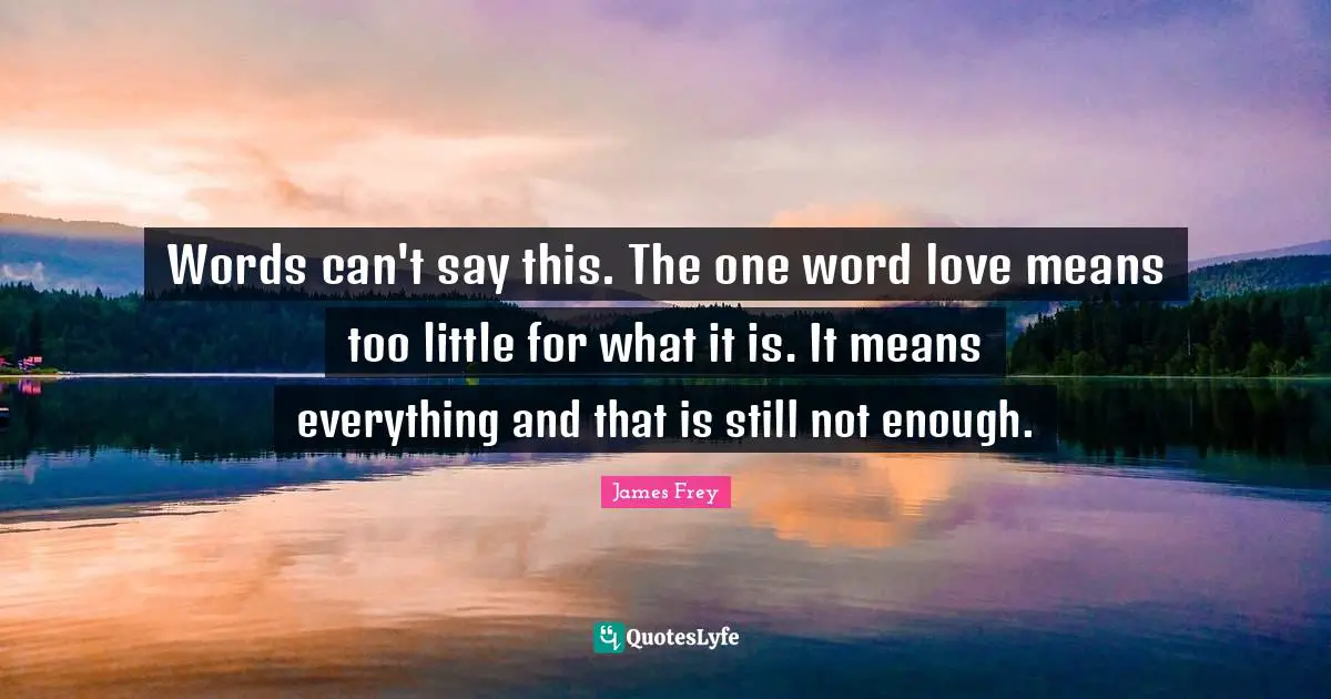 Words can't say this. The one word love means too little for what it is. It means everything and that is still not enough.