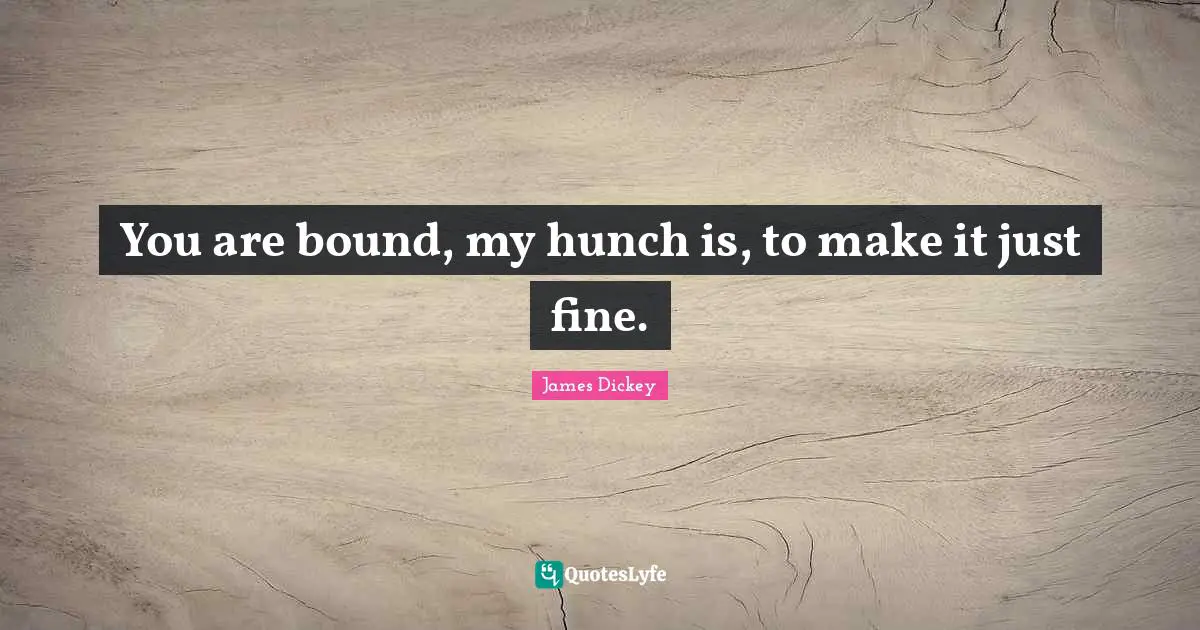 James Dickey Quotes: "You are bound, my hunch is, to make it just fine."
