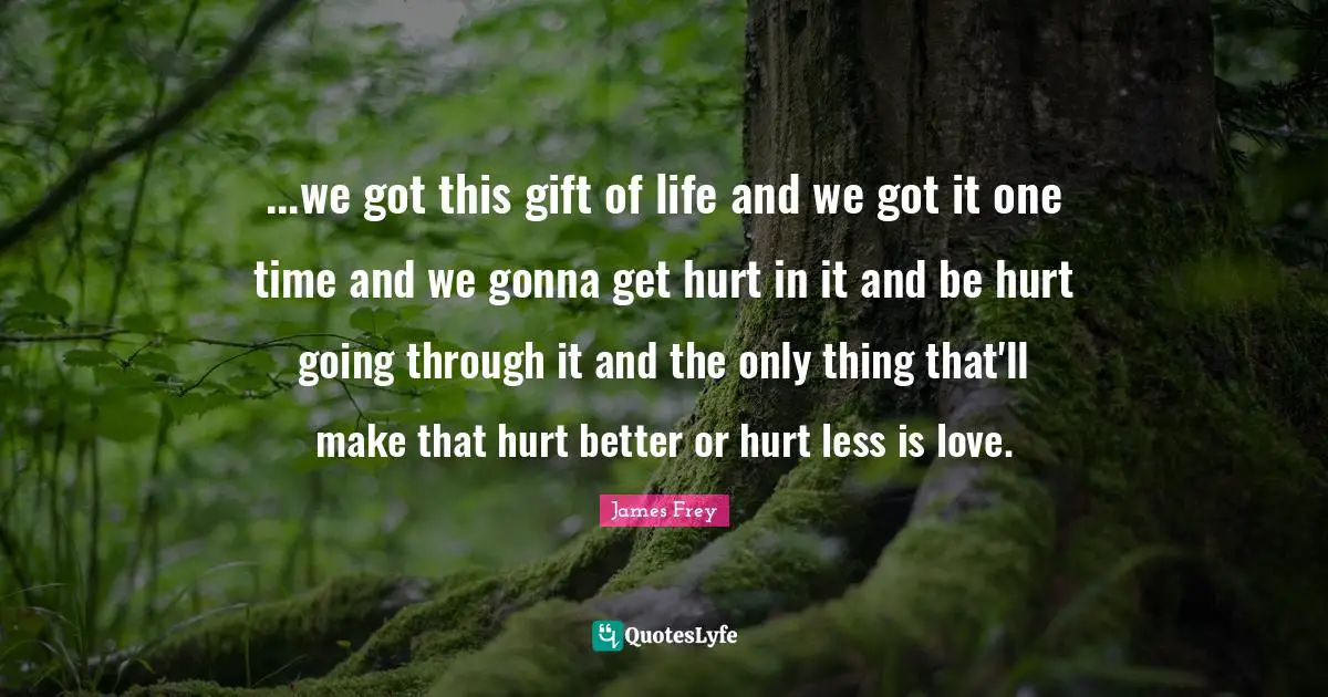 ...we got this gift of life and we got it one time and we gonna get hurt in it and be hurt going through it and the only thing that'll make that hurt better or hurt less is love.