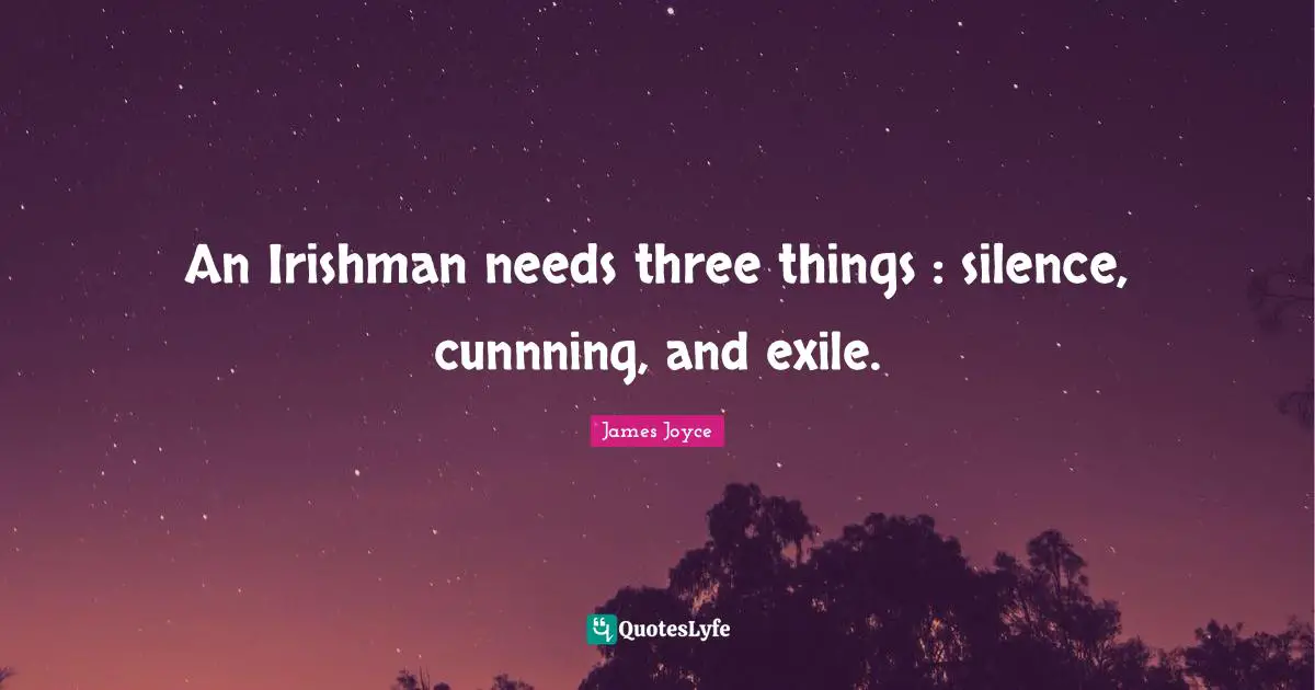 An Irishman needs three things : silence, cunnning, and exile.