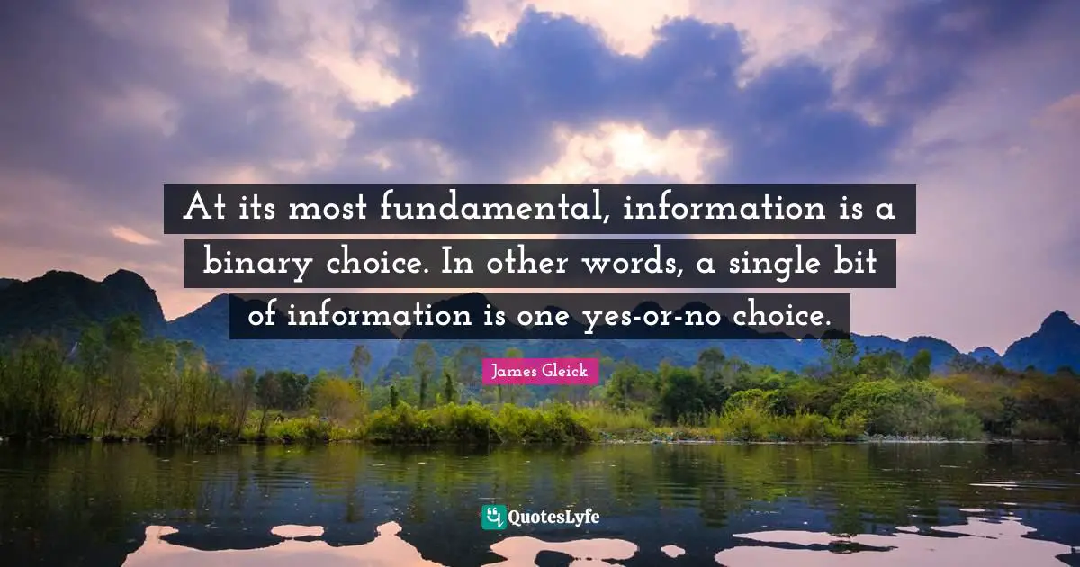 At its most fundamental, information is a binary choice. In other words, a single bit of information is one yes-or-no choice.