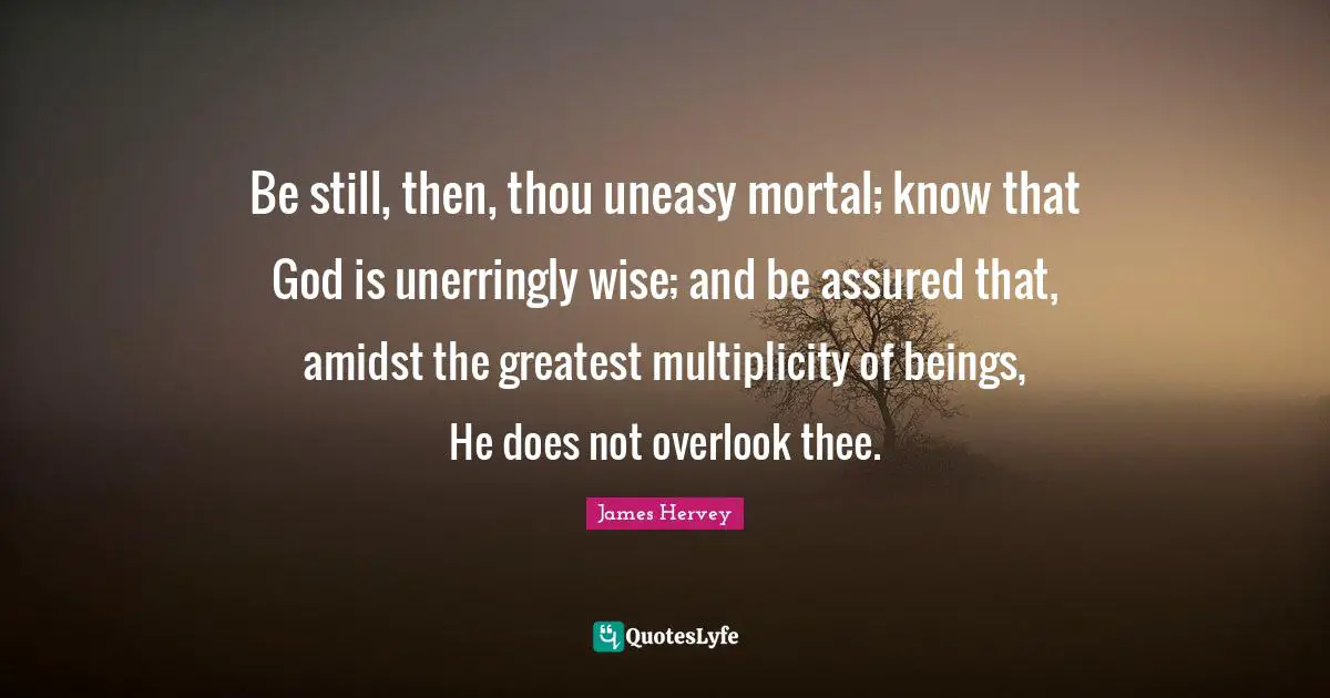 Be still, then, thou uneasy mortal; know that God is unerringly wise; and be assured that, amidst the greatest multiplicity of beings, He does not overlook thee.