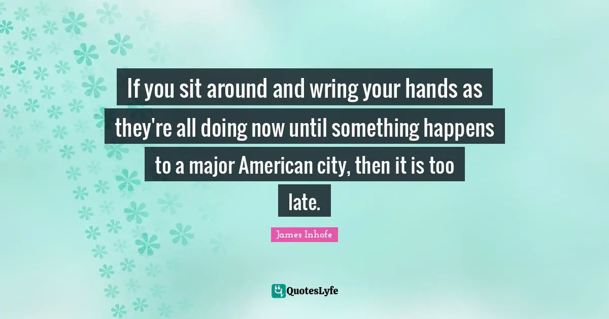 If you sit around and wring your hands as they're all doing now until something happens to a major American city, then it is too late.