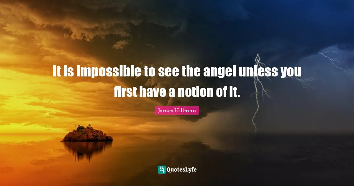 James Hillman Quotes: "It is impossible to see the angel unless you first have a notion of it."
