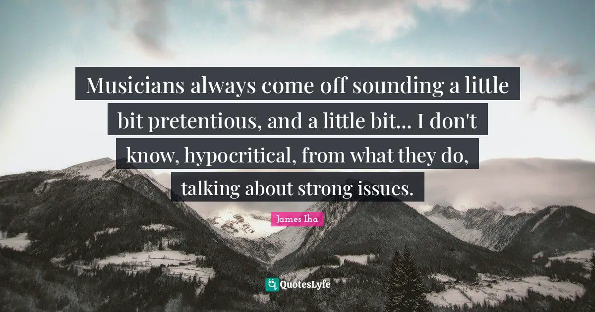 Musicians always come off sounding a little bit pretentious, and a little bit... I don't know, hypocritical, from what they do, talking about strong issues.