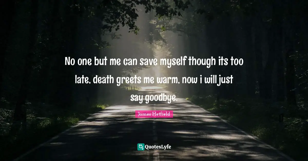 No one but me can save myself though its too late, death greets me warm, now i will just say goodbye.