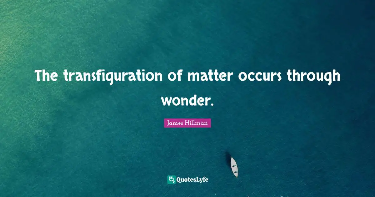 James Hillman Quotes: "The transfiguration of matter occurs through wonder."