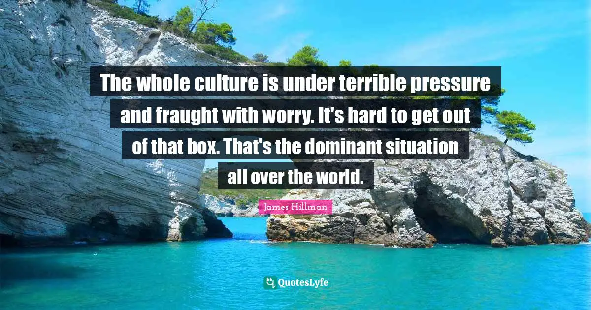 The whole culture is under terrible pressure and fraught with worry. It's hard to get out of that box. That's the dominant situation all over the world.