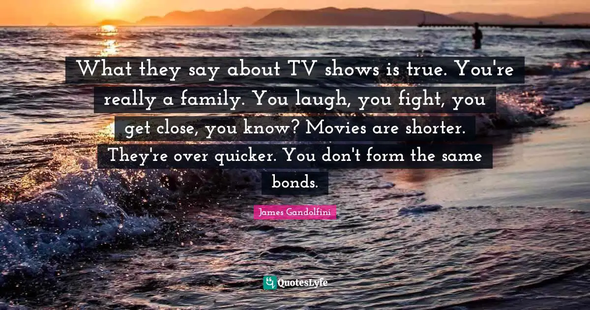 What they say about TV shows is true. You're really a family. You laugh, you fight, you get close, you know? Movies are shorter. They're over quicker. You don't form the same bonds.