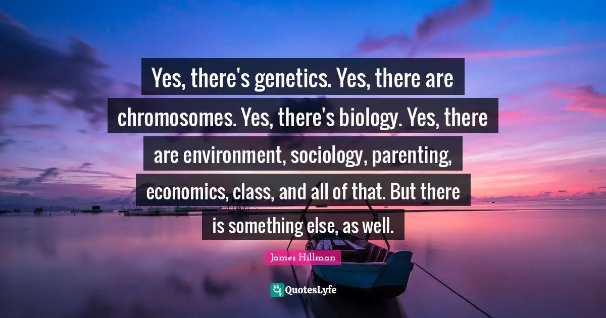 James Hillman Quotes: "Yes, there's genetics. Yes, there are chromosomes. Yes, there's biology. Yes, there are environment, sociology, parenting, economics, class, and all of that. But there is something else, as well."