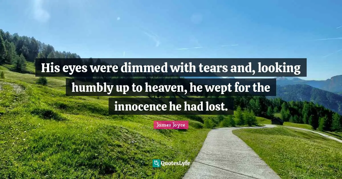 His eyes were dimmed with tears and, looking humbly up to heaven, he wept for the innocence he had lost.