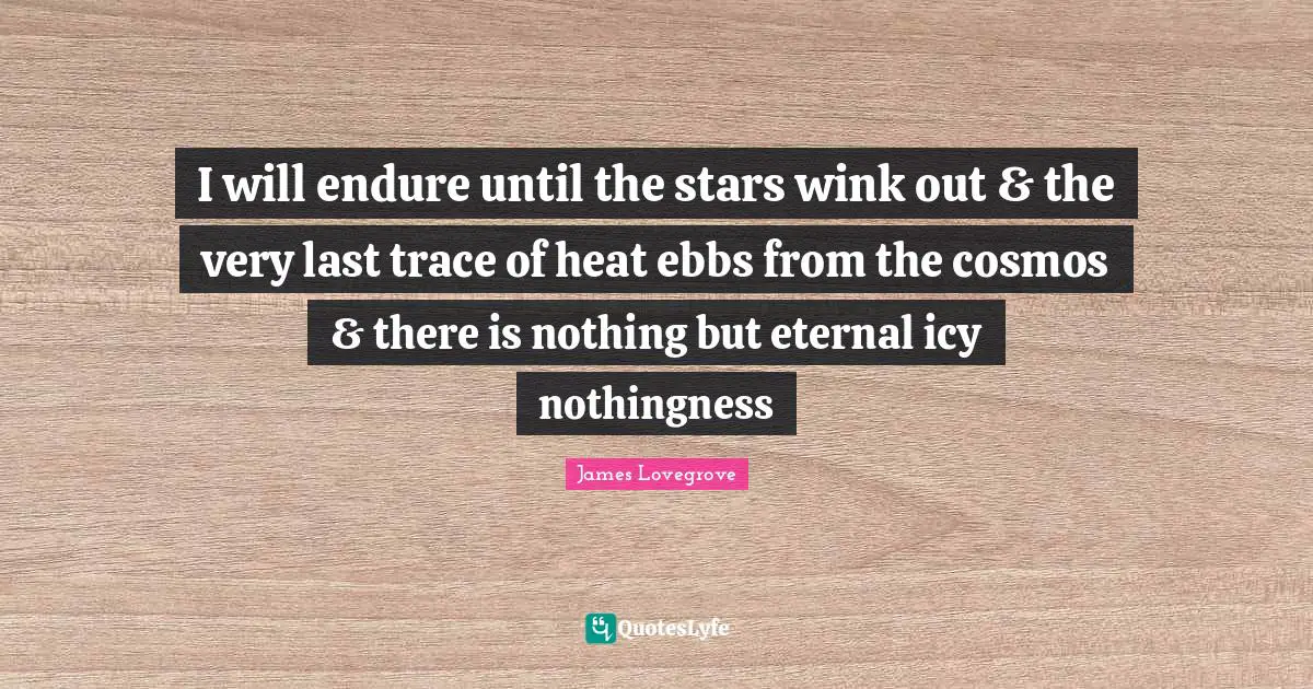 I will endure until the stars wink out & the very last trace of heat ebbs from the cosmos & there is nothing but eternal icy nothingness