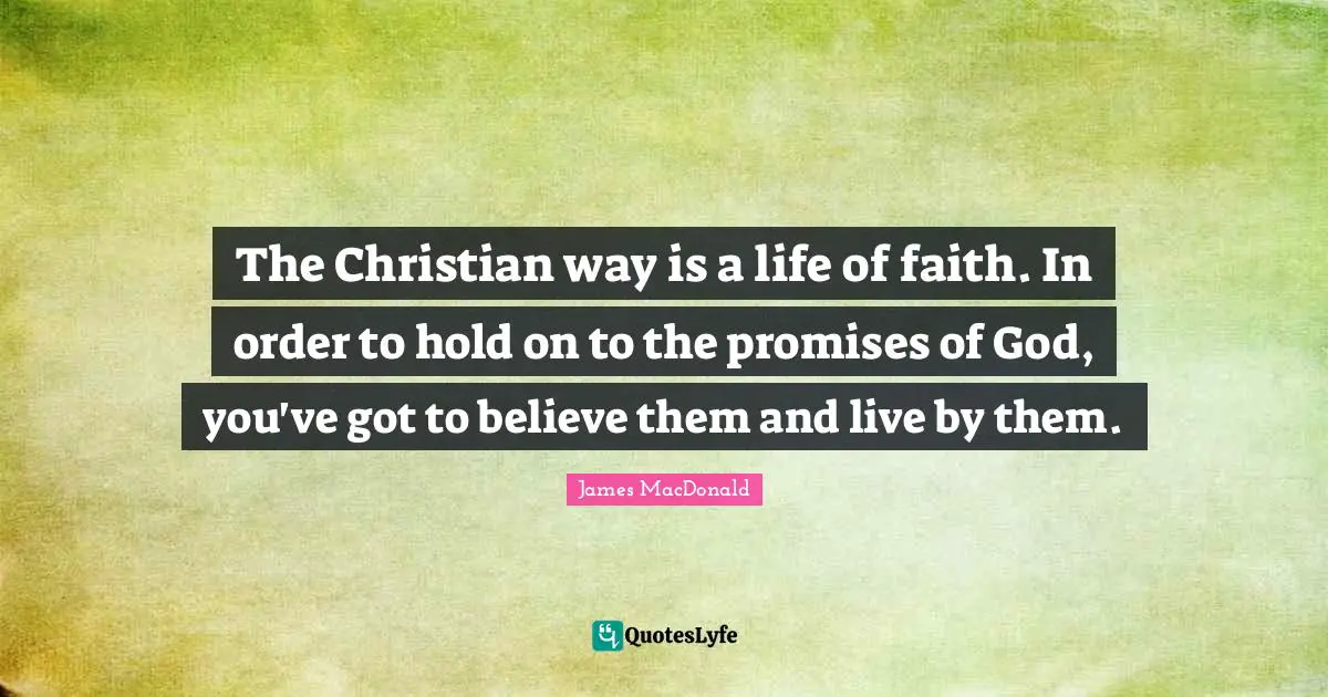 James MacDonald Quotes: "The Christian way is a life of faith. In order to hold on to the promises of God, you've got to believe them and live by them."