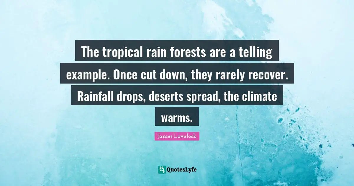 James Lovelock Quotes: "The tropical rain forests are a telling example. Once cut down, they rarely recover. Rainfall drops, deserts spread, the climate warms."