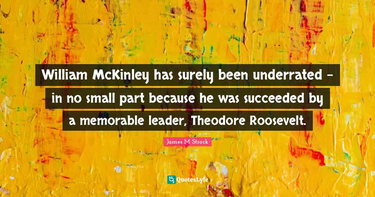 William McKinley has surely been underrated - in no small part because he was succeeded by a memorable leader, Theodore Roosevelt.