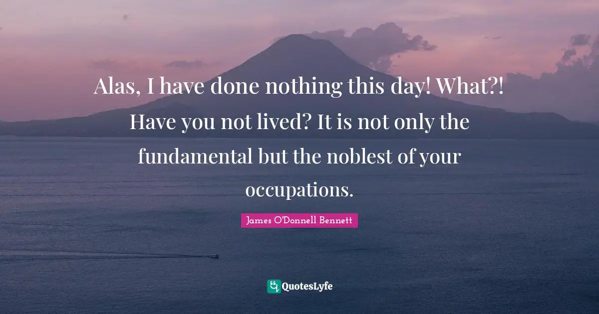 Alas, I have done nothing this day! What?! Have you not lived? It is not only the fundamental but the noblest of your occupations.