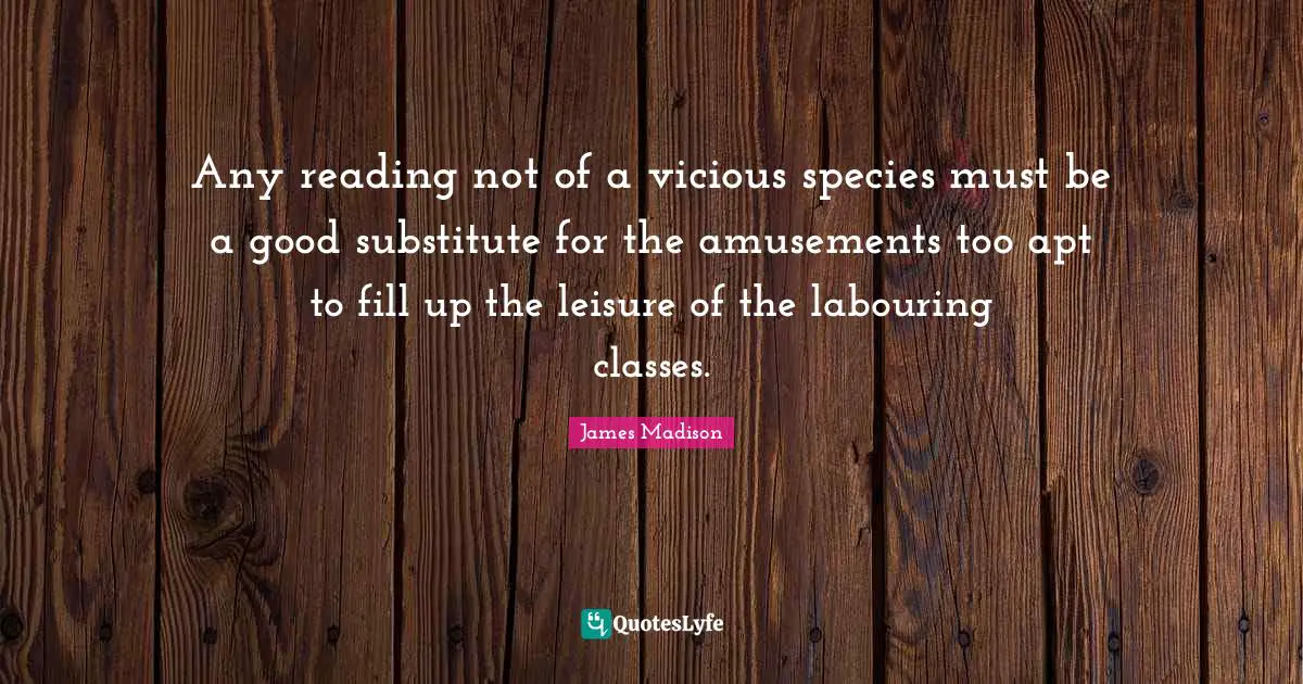 Any reading not of a vicious species must be a good substitute for the amusements too apt to fill up the leisure of the labouring classes.