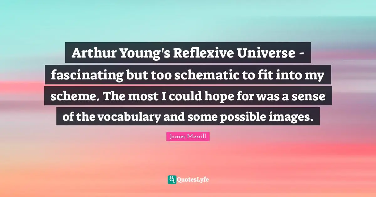 Arthur Young's Reflexive Universe - fascinating but too schematic to fit into my scheme. The most I could hope for was a sense of the vocabulary and some possible images.