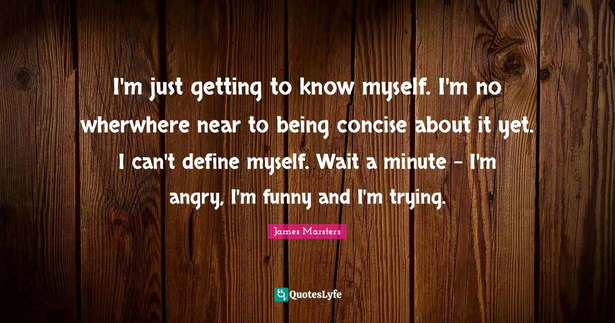 I'm just getting to know myself. I'm no wherwhere near to being concise about it yet. I can't define myself. Wait a minute - I'm angry, I'm funny and I'm trying.
