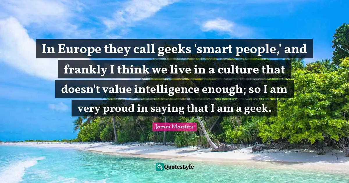 In Europe they call geeks 'smart people,' and frankly I think we live in a culture that doesn't value intelligence enough; so I am very proud in saying that I am a geek.