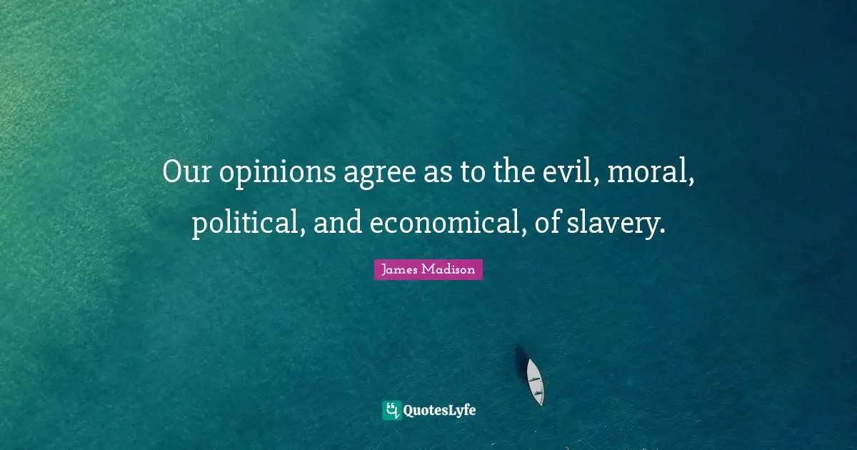 Our opinions agree as to the evil, moral, political, and economical, of slavery.