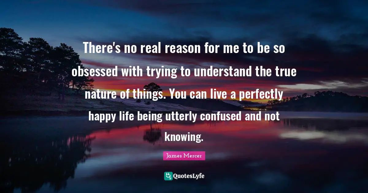There's no real reason for me to be so obsessed with trying to understand the true nature of things. You can live a perfectly happy life being utterly confused and not knowing.