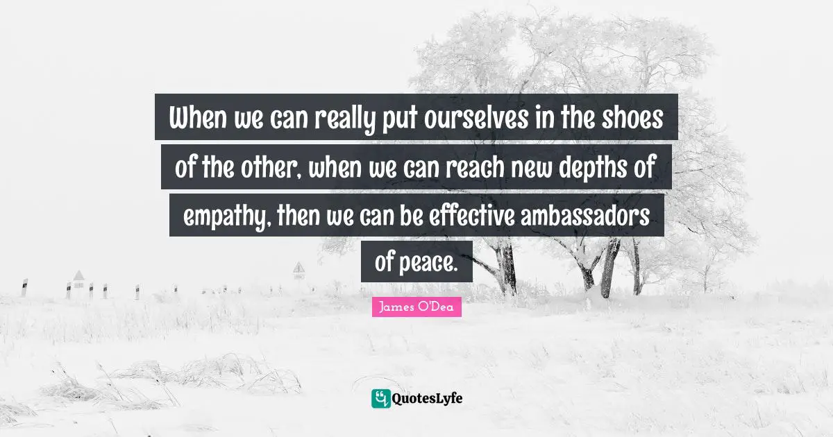 Ambassadors Quotes: "When we can really put ourselves in the shoes of the other, when we can reach new depths of empathy, then we can be effective ambassadors of peace."