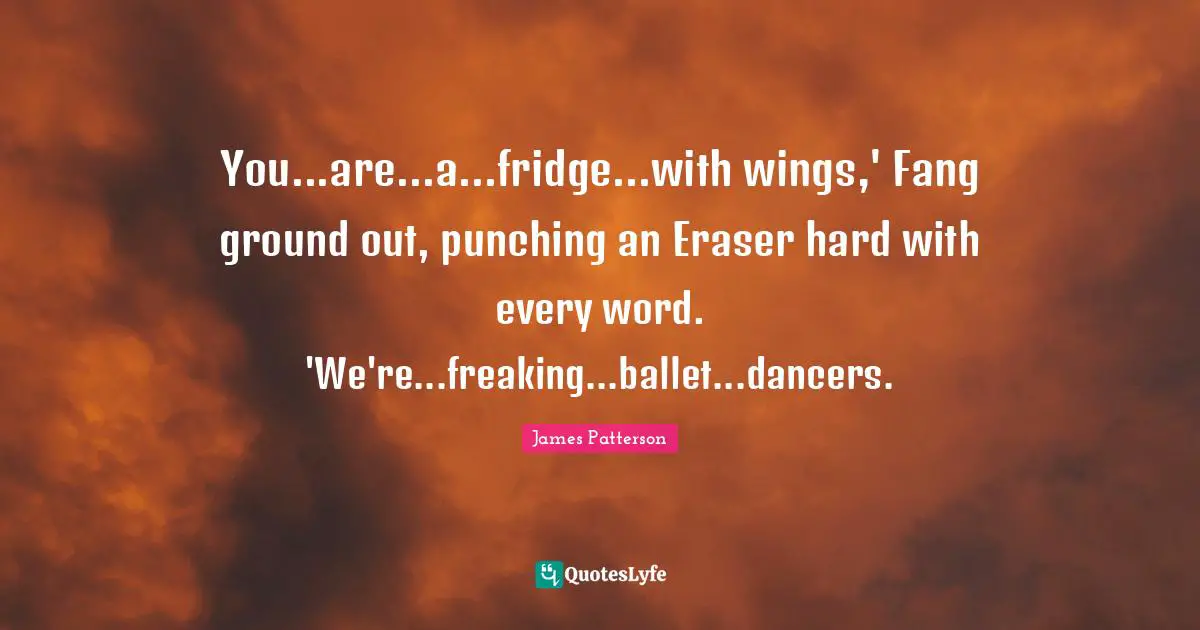 You...are...a...fridge...with wings,' Fang ground out, punching an Eraser hard with every word. 'We're...freaking...ballet...dancers.