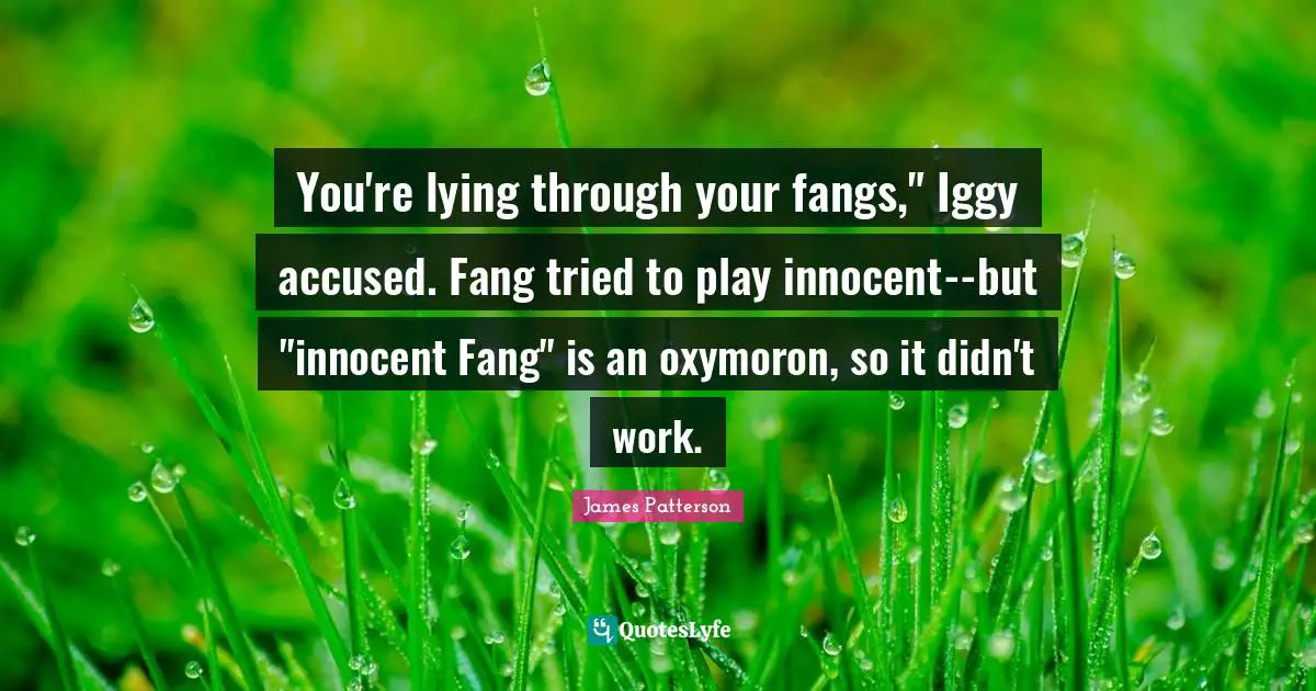 You're lying through your fangs," Iggy accused. Fang tried to play innocent--but "innocent Fang" is an oxymoron, so it didn't work.
