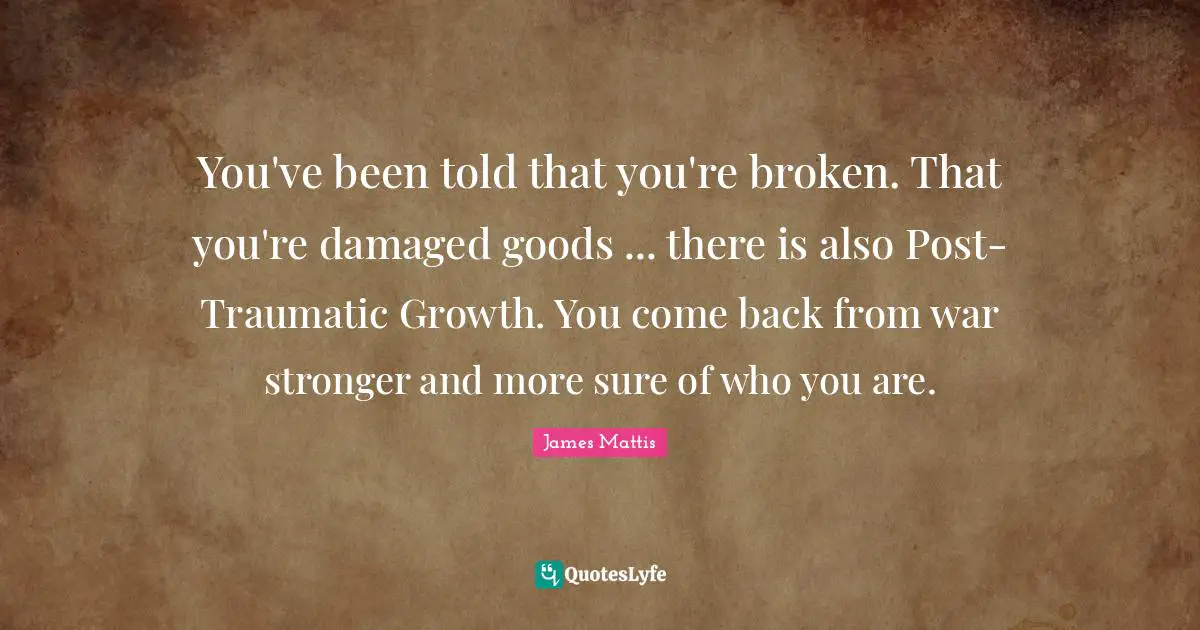 You've been told that you're broken. That you're damaged goods ... there is also Post-Traumatic Growth. You come back from war stronger and more sure of who you are.