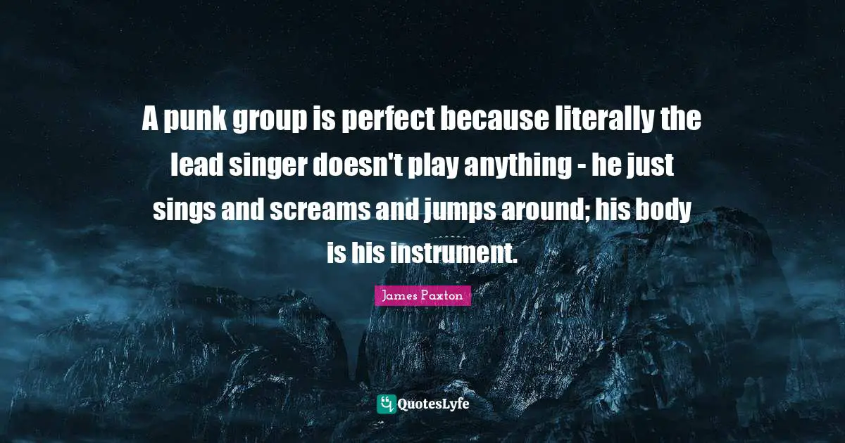 A punk group is perfect because literally the lead singer doesn't play anything - he just sings and screams and jumps around; his body is his instrument.
