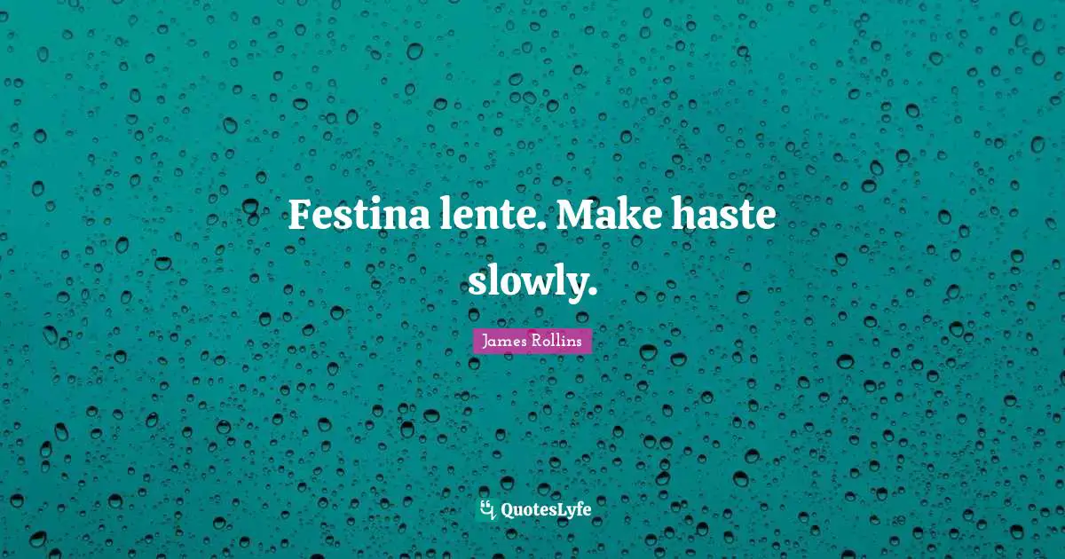 Festina lente. Make haste slowly.