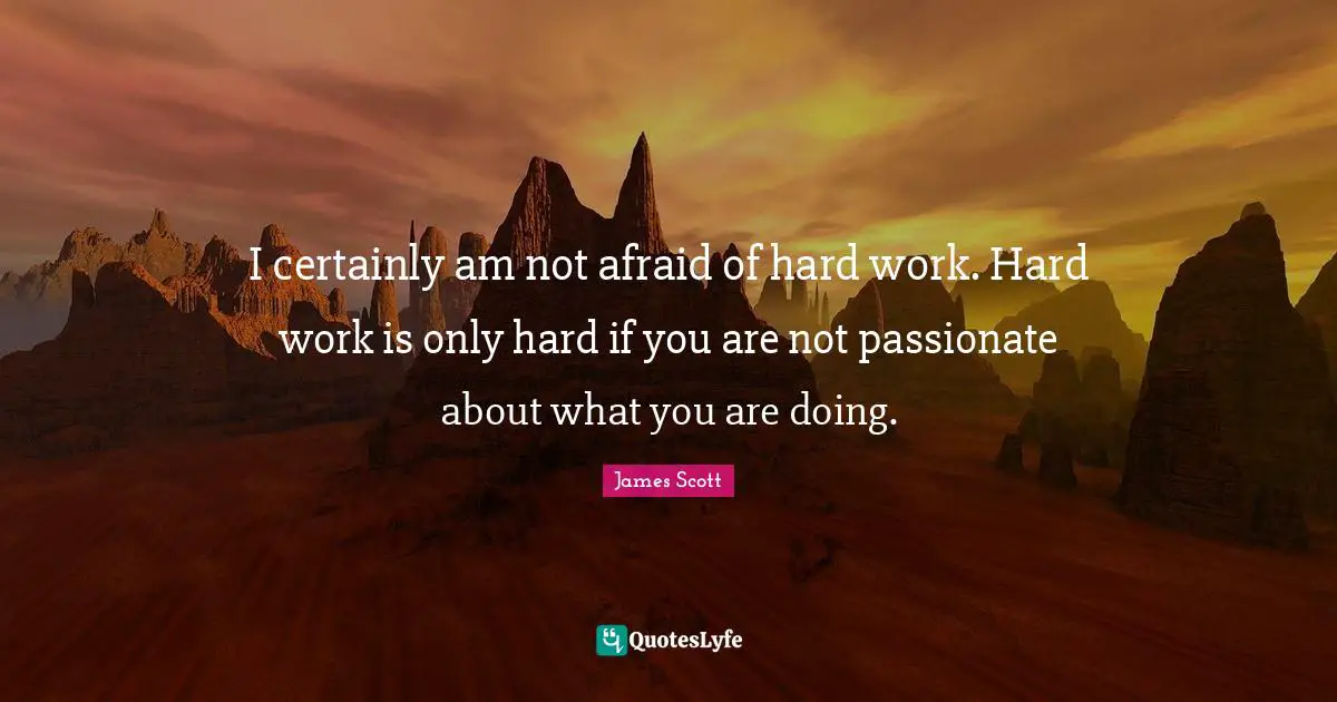 I certainly am not afraid of hard work. Hard work is only hard if you are not passionate about what you are doing.
