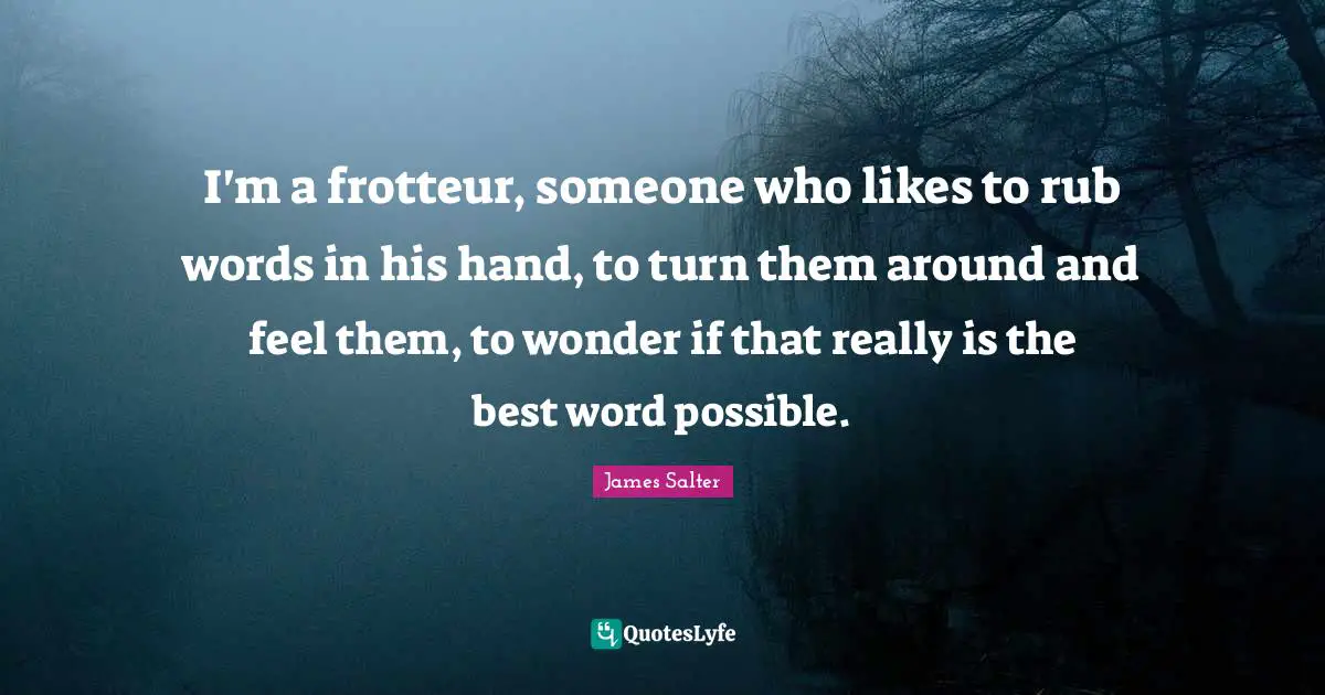 I'm a frotteur, someone who likes to rub words in his hand, to turn them around and feel them, to wonder if that really is the best word possible.