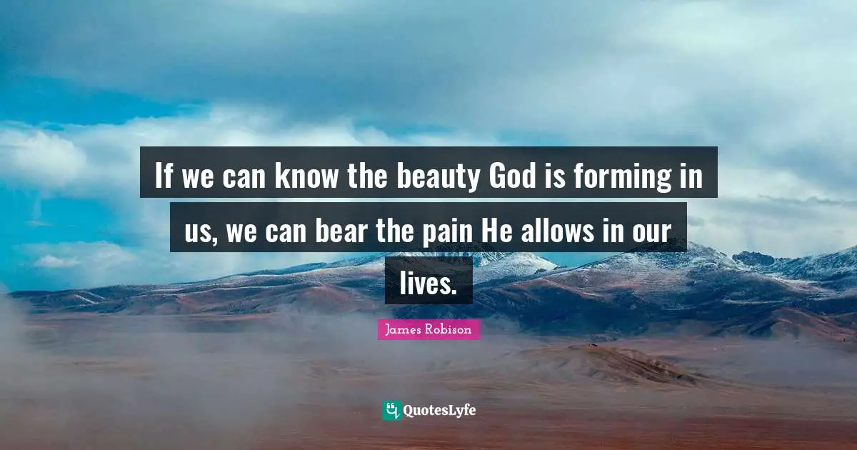 If we can know the beauty God is forming in us, we can bear the pain He allows in our lives.