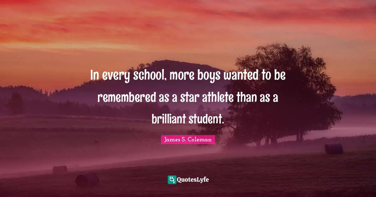 In every school, more boys wanted to be remembered as a star athlete than as a brilliant student.